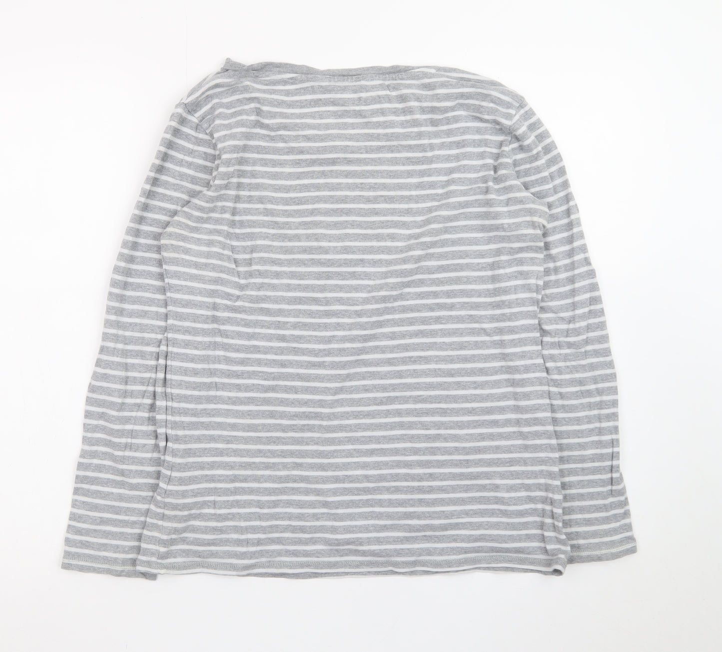 Marks and Spencer Womens Grey Striped Long Sleeve Cotton T-Shirt Size 14