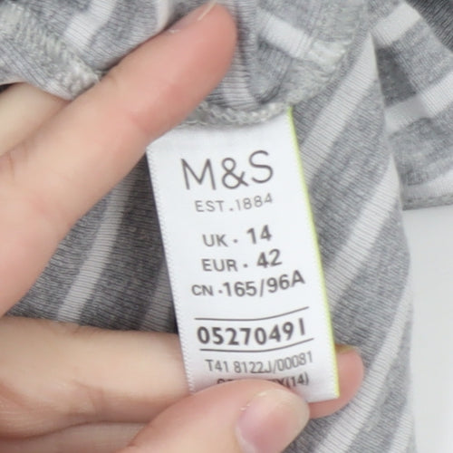 Marks and Spencer Womens Grey Striped Long Sleeve Cotton T-Shirt Size 14