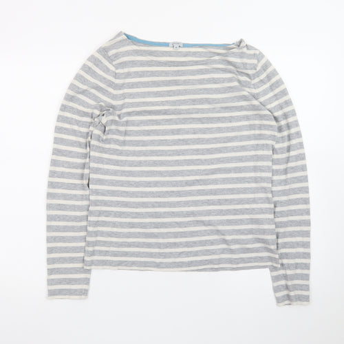 Jigsaw Womens Grey Striped Long Sleeve Cotton Boat Neck Top M