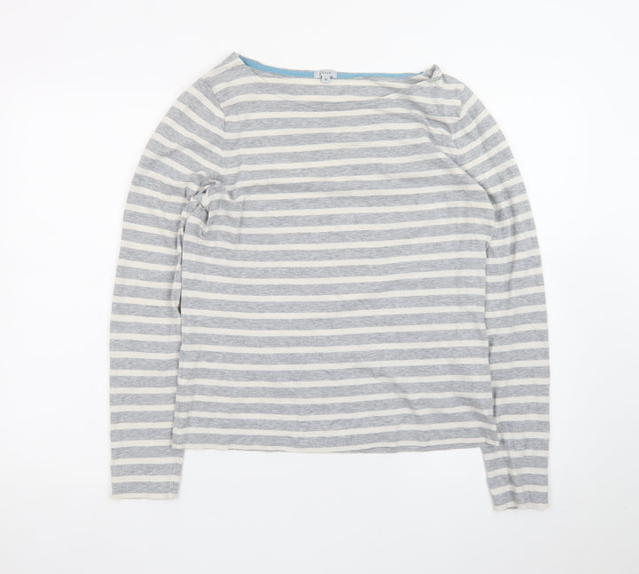 Jigsaw Womens Grey Striped Long Sleeve Cotton Boat Neck Top M