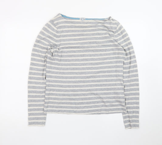Jigsaw Womens Grey Striped Long Sleeve Cotton Boat Neck Top M