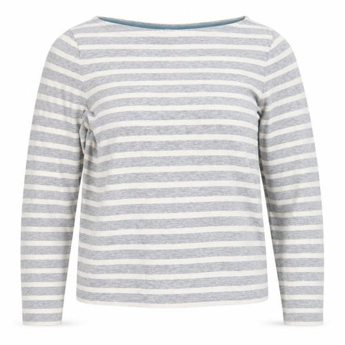 Jigsaw Womens Grey Striped Long Sleeve Cotton Boat Neck Top M