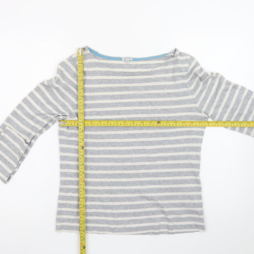 Jigsaw Womens Grey Striped Long Sleeve Cotton Boat Neck Top M