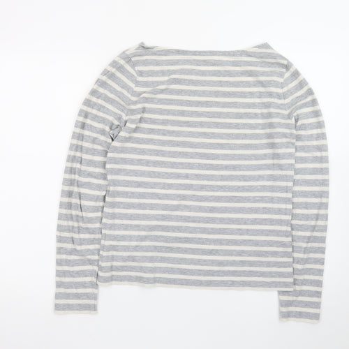 Jigsaw Womens Grey Striped Long Sleeve Cotton Boat Neck Top M