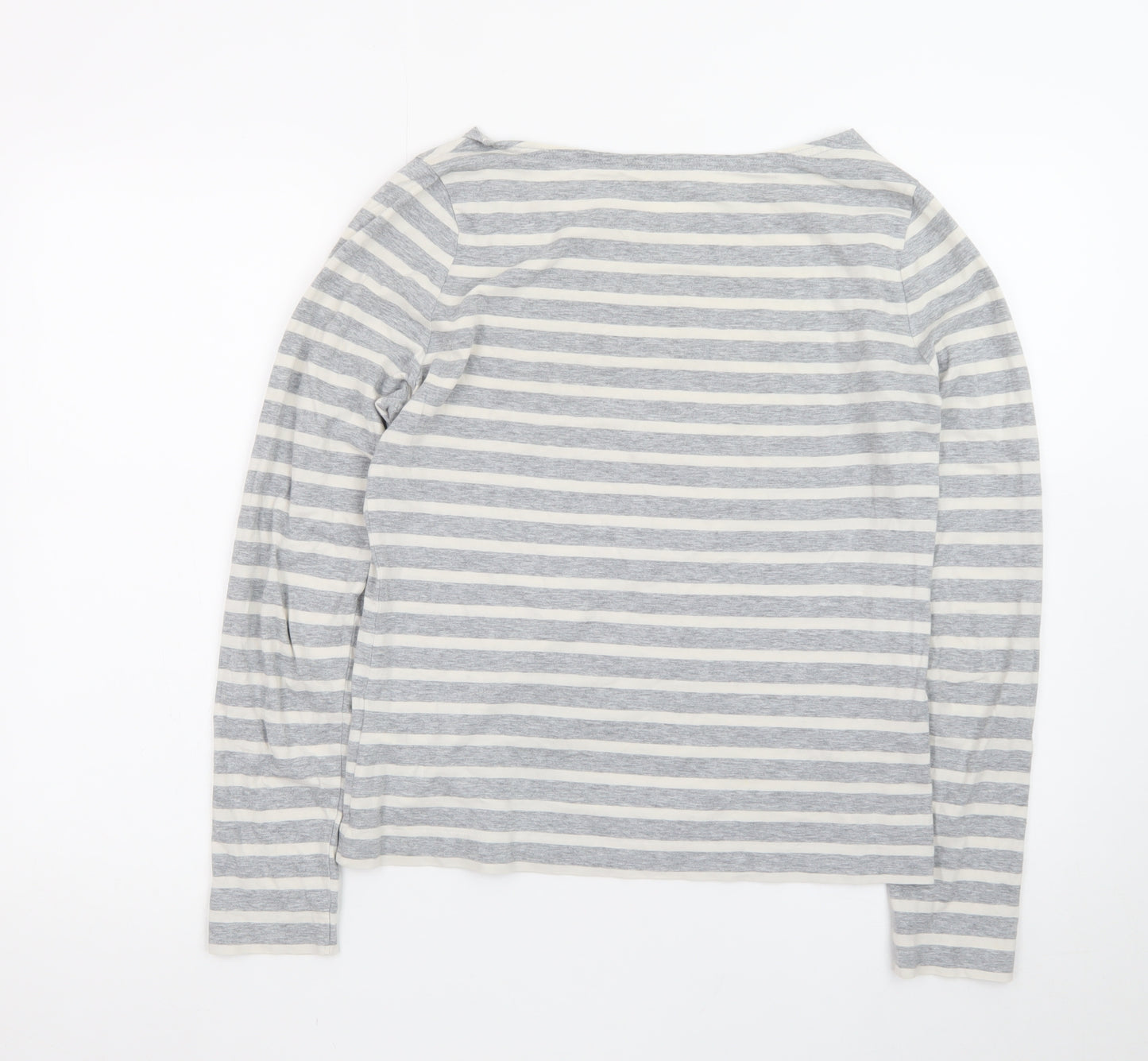 Jigsaw Womens Grey Striped Long Sleeve Cotton Boat Neck Top M