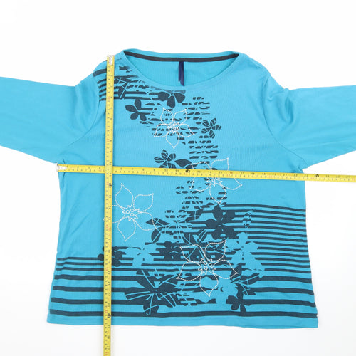 Bm Women's Blue Floral 3/4 Sleeve Cotton T-Shirt XL