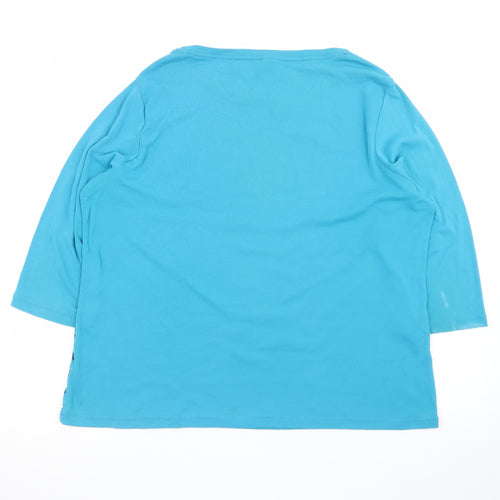 Bm Women's Blue Floral 3/4 Sleeve Cotton T-Shirt XL
