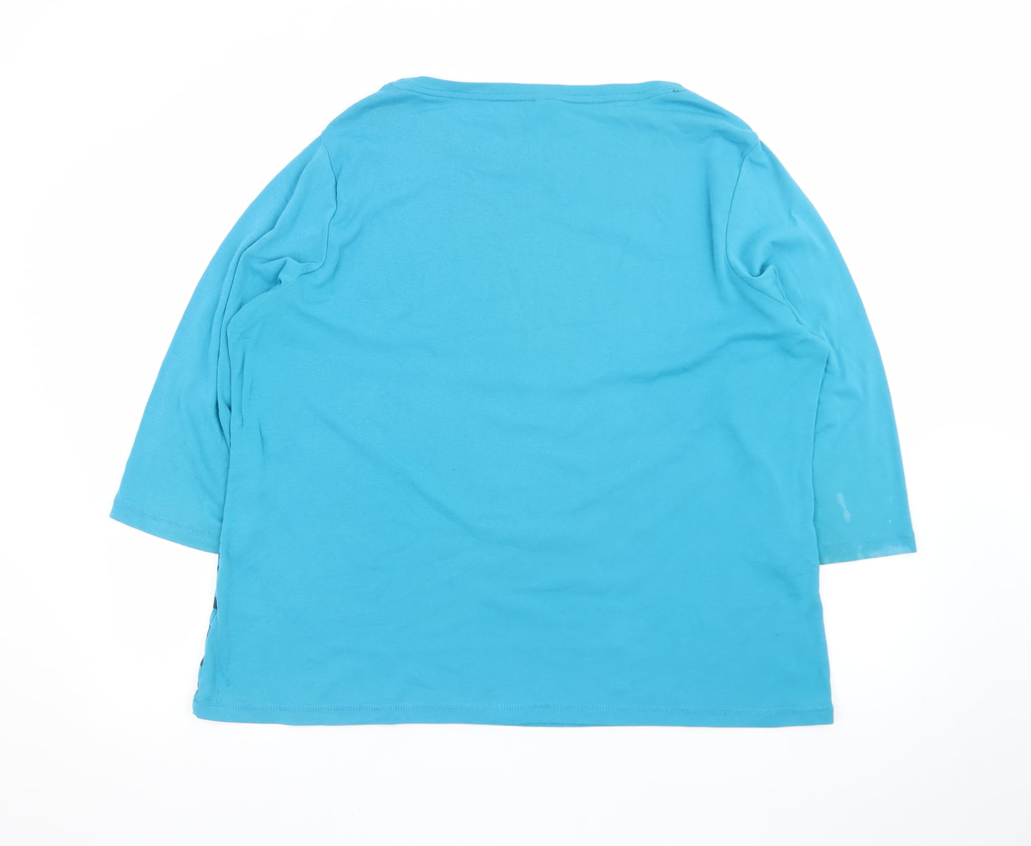 Bm Women's Blue Floral 3/4 Sleeve Cotton T-Shirt XL