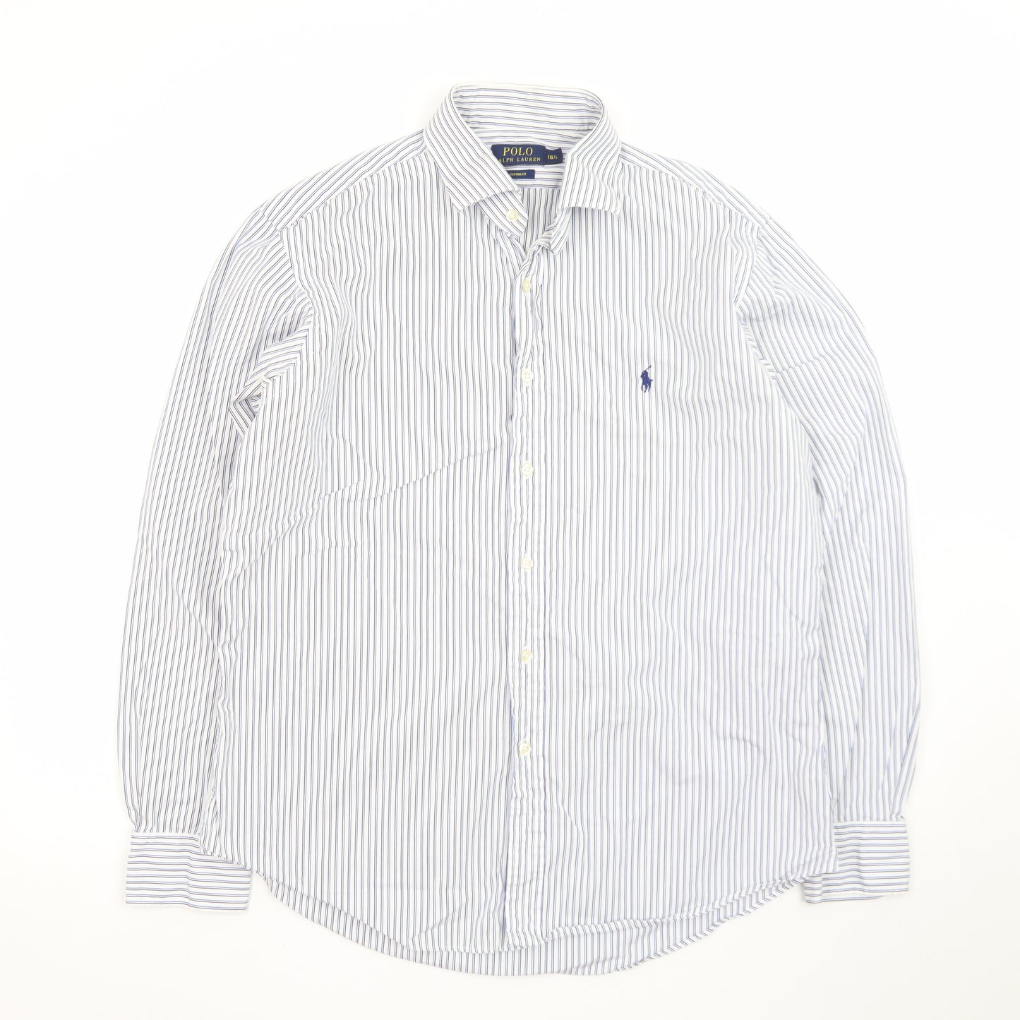 Ralph Lauren Men’s Blue Striped Custom Fit Button-Down Shirt 16.5