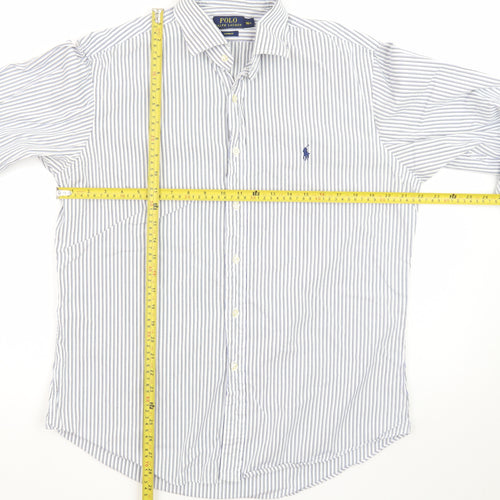 Ralph Lauren Men’s Blue Striped Custom Fit Button-Down Shirt 16.5