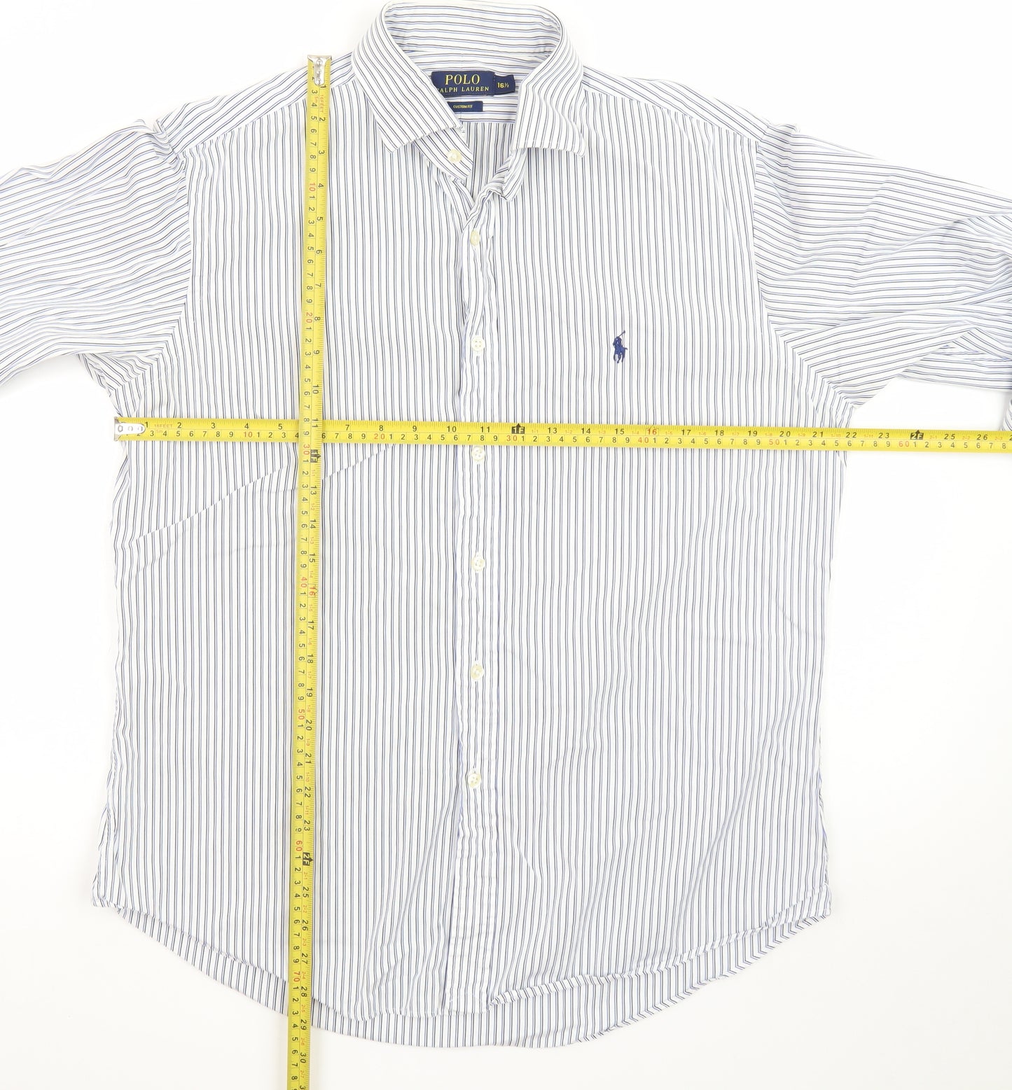 Ralph Lauren Men’s Blue Striped Custom Fit Button-Down Shirt 16.5