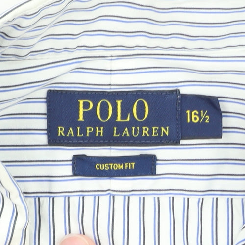 Ralph Lauren Men’s Blue Striped Custom Fit Button-Down Shirt 16.5