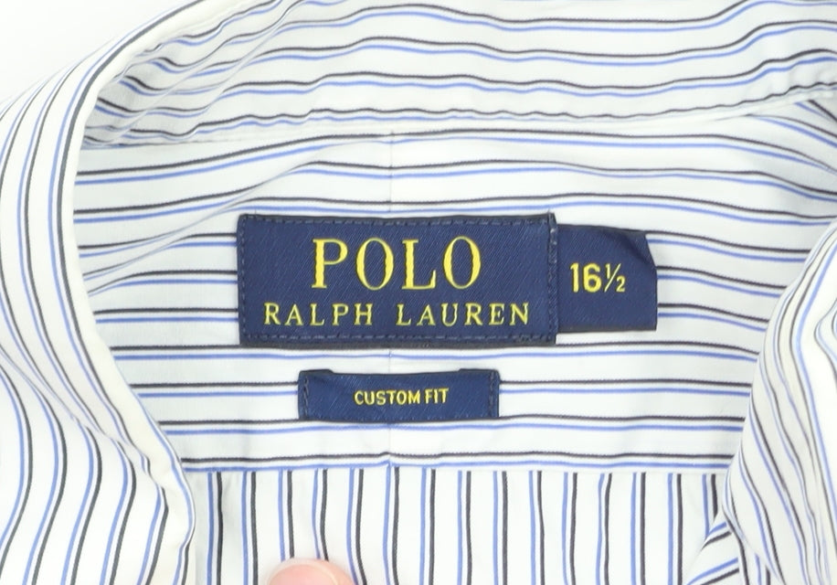 Ralph Lauren Men’s Blue Striped Custom Fit Button-Down Shirt 16.5