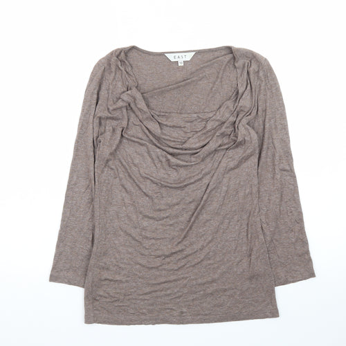 EAST Womens Brown Cowl Neck Long Sleeve Viscose Blend Blouse Size 10