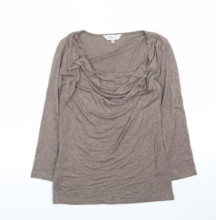 EAST Womens Brown Cowl Neck Long Sleeve Viscose Blend Blouse Size 10