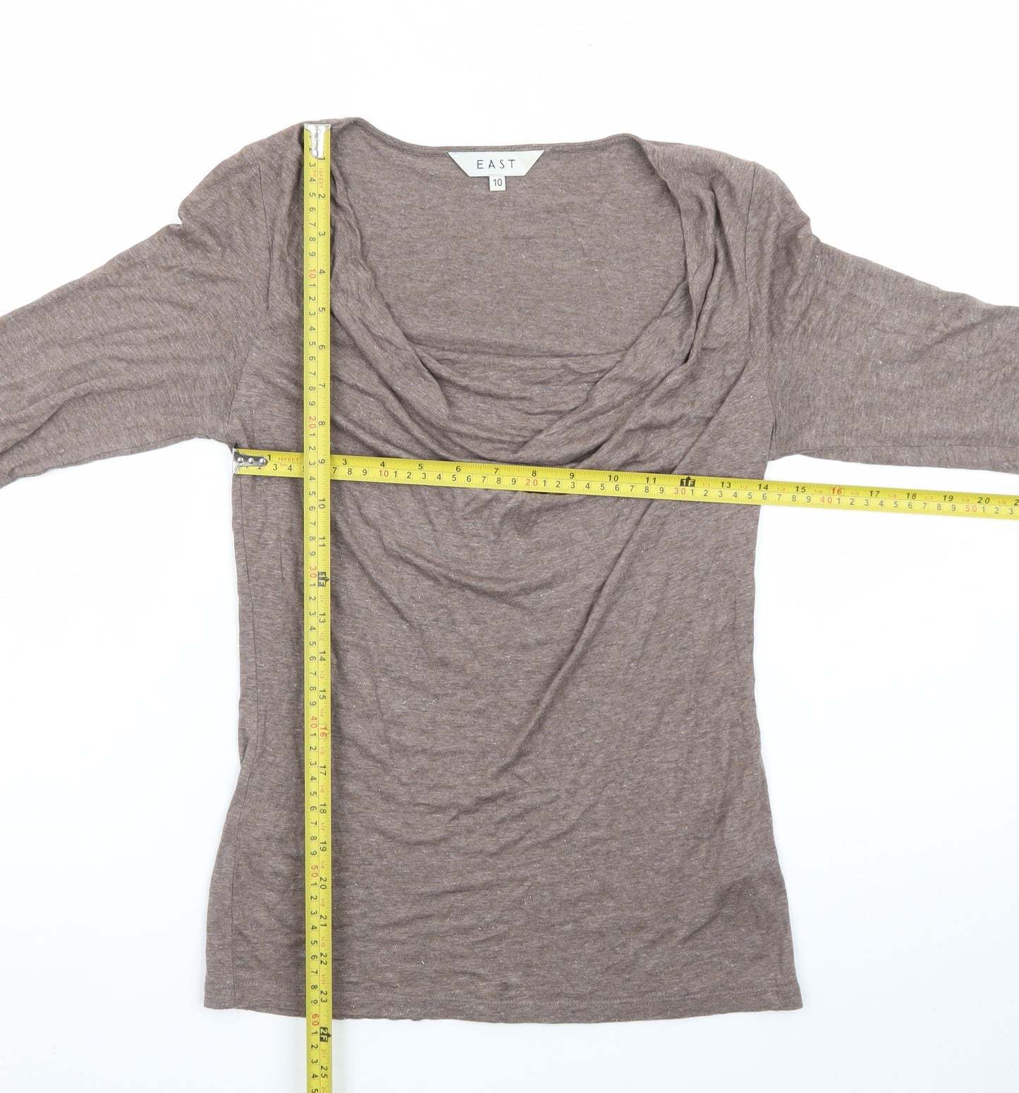 EAST Womens Brown Cowl Neck Long Sleeve Viscose Blend Blouse Size 10