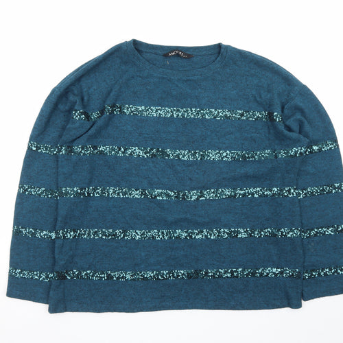 M&Co Women Blue Sequin Stripe Knit Pullover Jumper Size 16