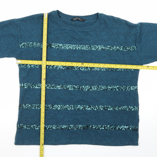 M&Co Women Blue Sequin Stripe Knit Pullover Jumper Size 16