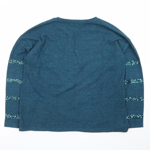 M&Co Women Blue Sequin Stripe Knit Pullover Jumper Size 16