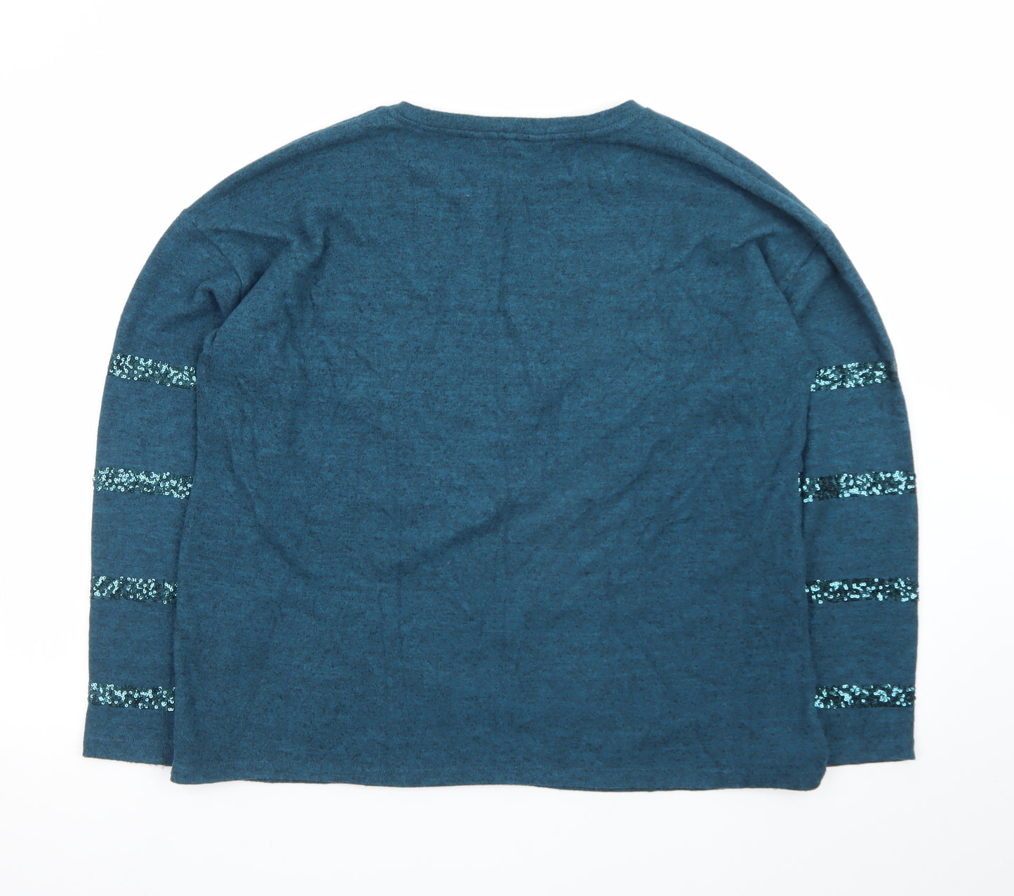M&Co Women Blue Sequin Stripe Knit Pullover Jumper Size 16