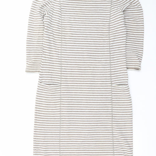 White Stuff Women Grey Striped Shift Dress Size 10 Cotton Stretch