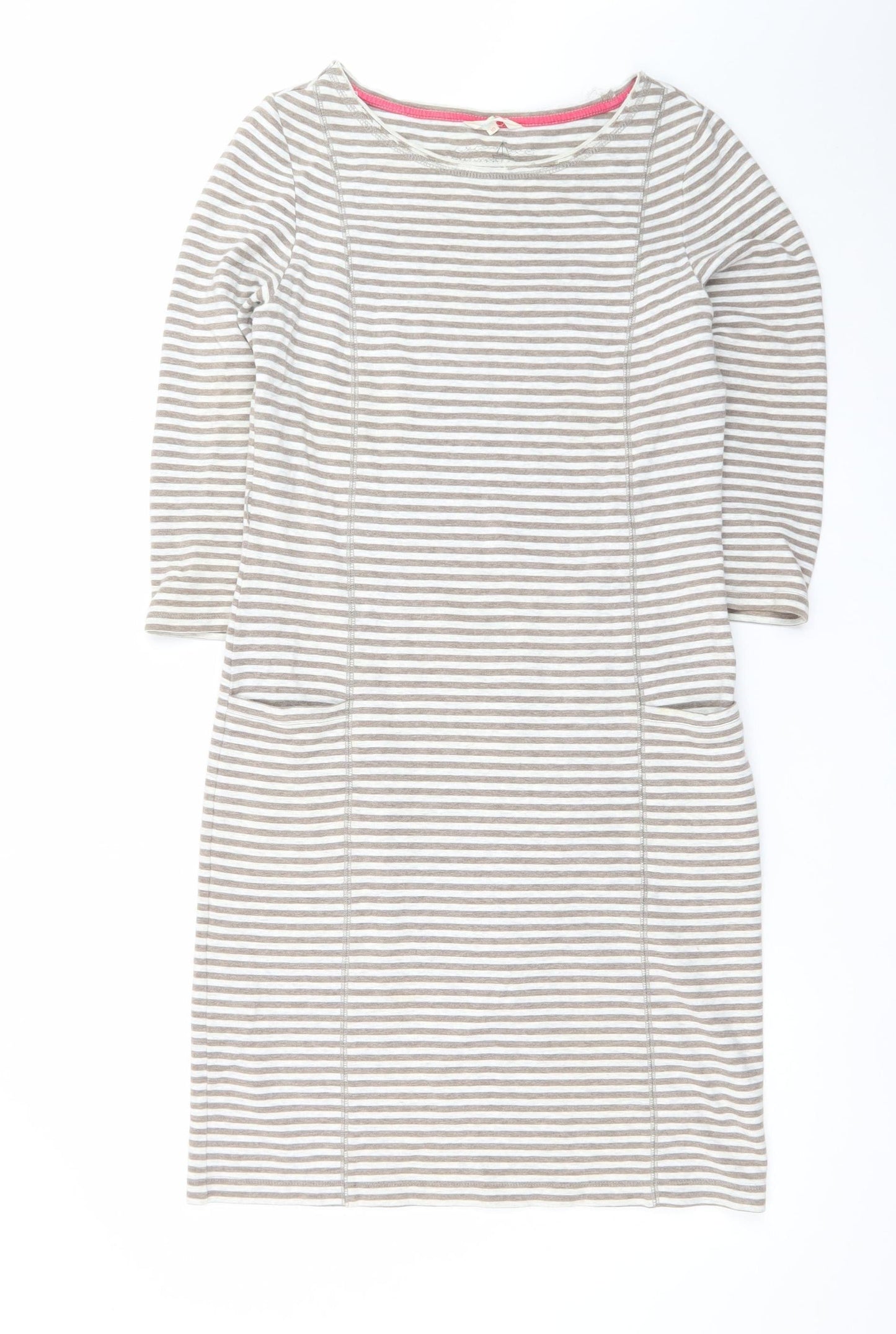 White Stuff Women Grey Striped Shift Dress Size 10 Cotton Stretch