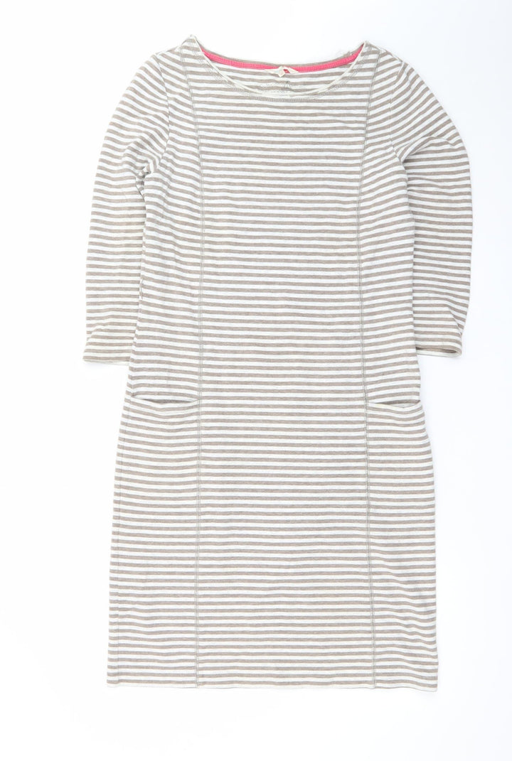 White Stuff Women Grey Striped Shift Dress Size 10 Cotton Stretch
