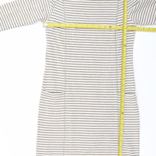 White Stuff Women Grey Striped Shift Dress Size 10 Cotton Stretch