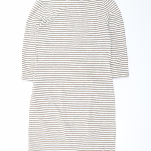 White Stuff Women Grey Striped Shift Dress Size 10 Cotton Stretch