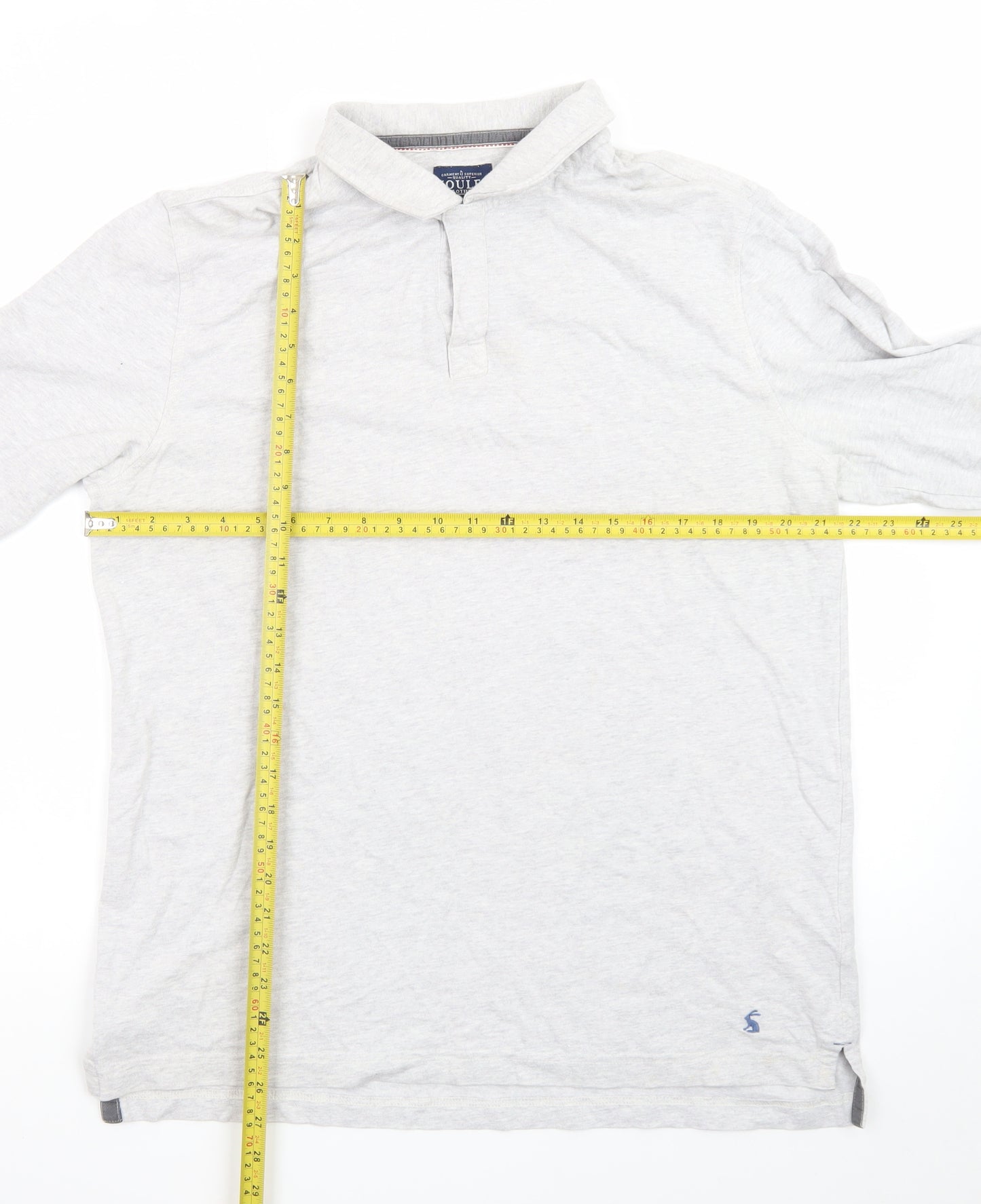 Joules Men's Grey Long Sleeve Cotton Polo Shirt Size L