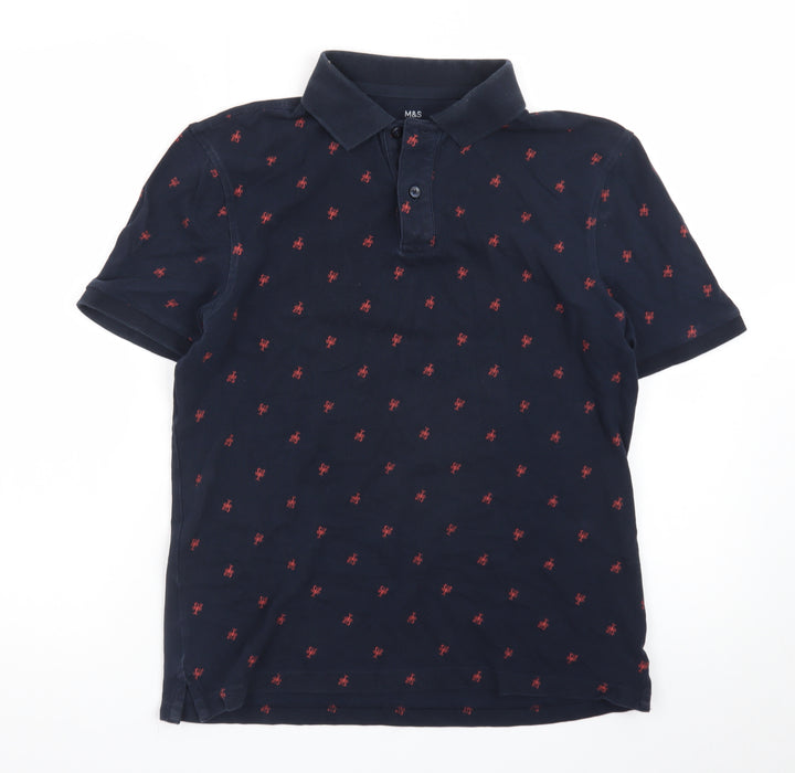 Marks and Spencer Men's Blue Regular Fit Embroidered Polo Shirt Size S
