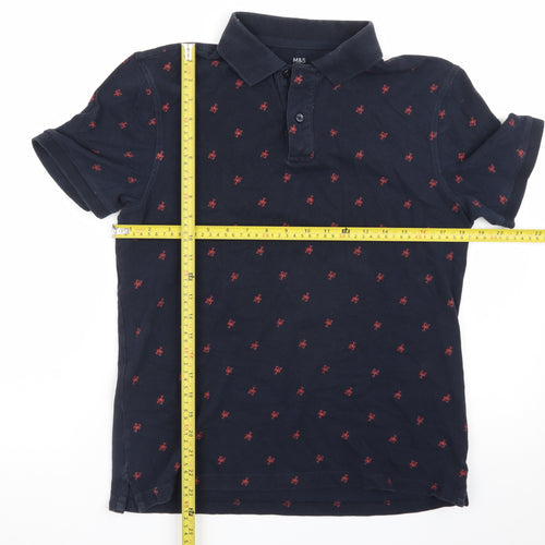 Marks and Spencer Men's Blue Regular Fit Embroidered Polo Shirt Size S