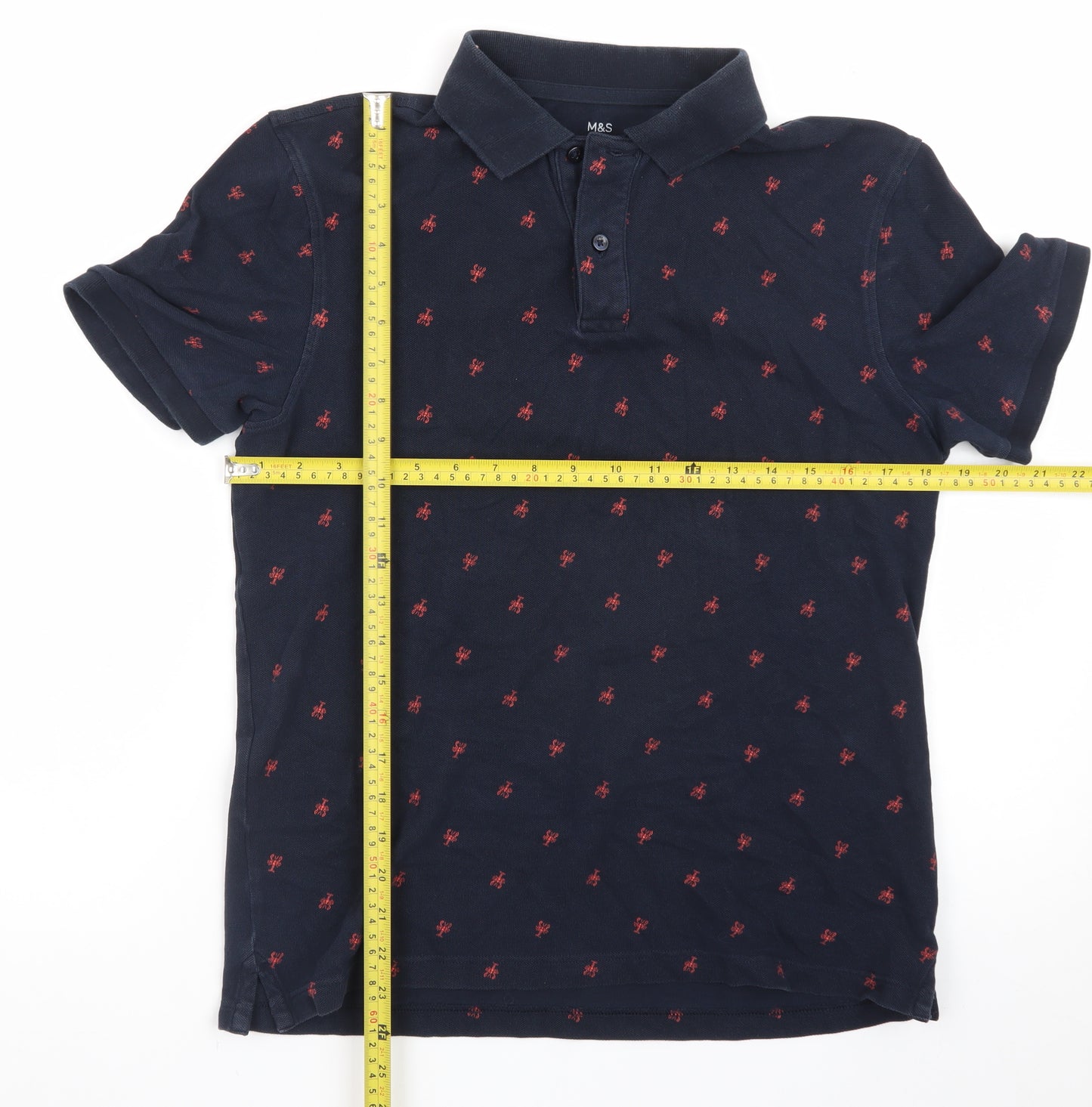 Marks and Spencer Men's Blue Regular Fit Embroidered Polo Shirt Size S