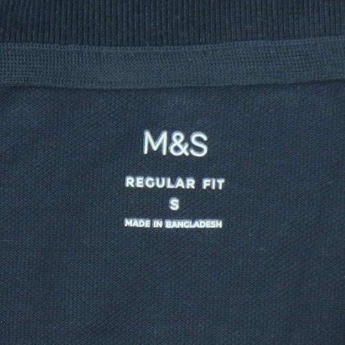 Marks and Spencer Men's Blue Regular Fit Embroidered Polo Shirt Size S