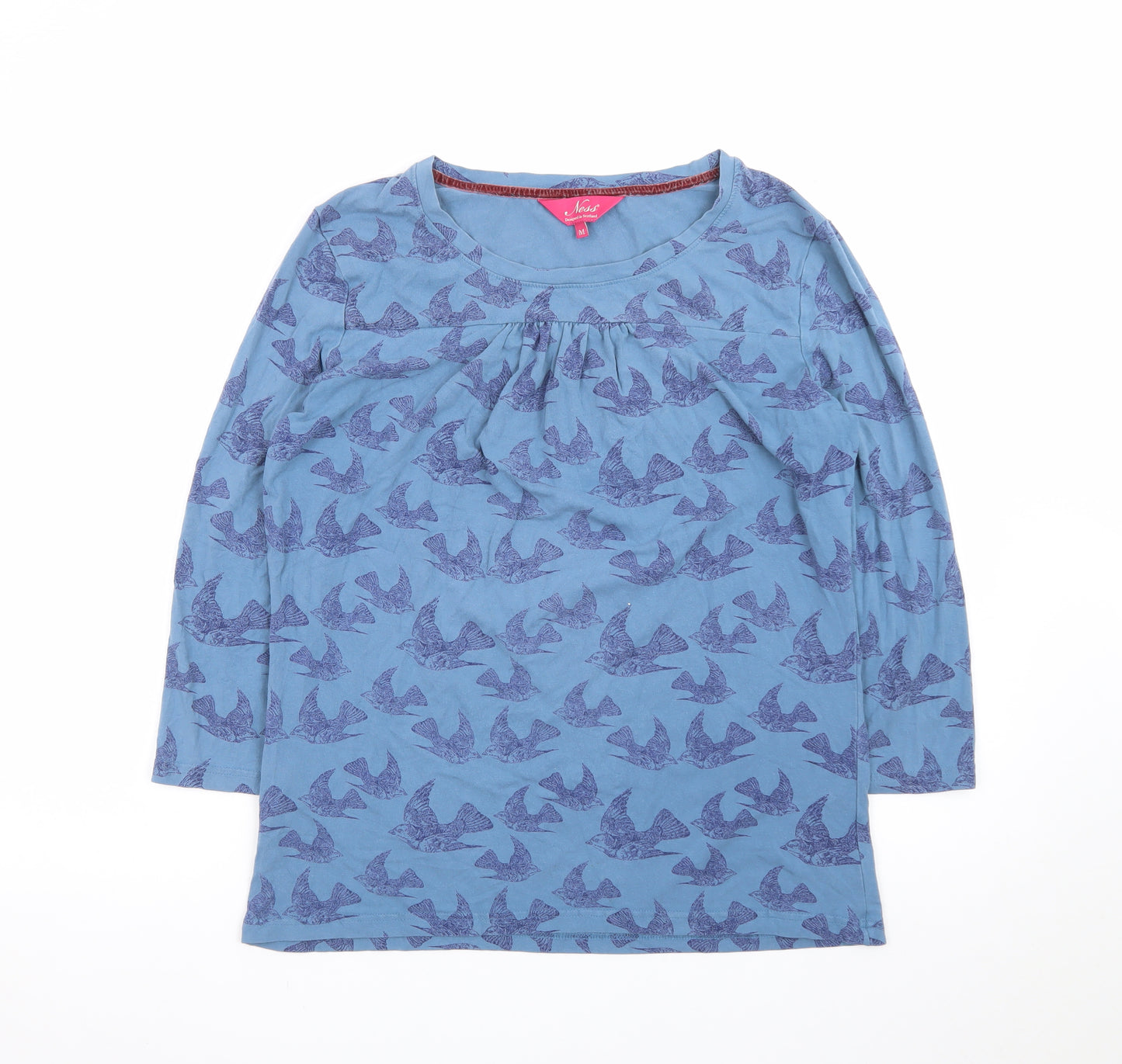 Ness Womens Blue Bird Print 3/4 Sleeve Viscose T-Shirt M