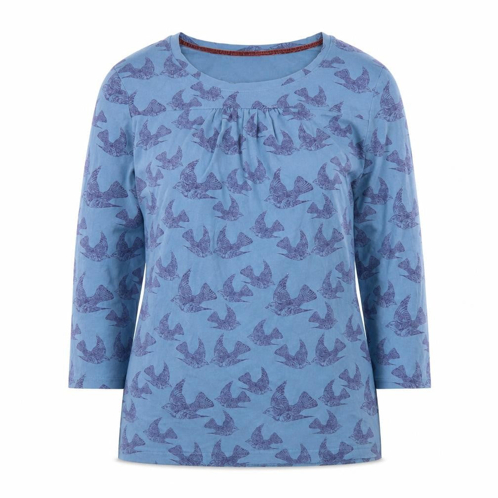 Ness Womens Blue Bird Print 3/4 Sleeve Viscose T-Shirt M