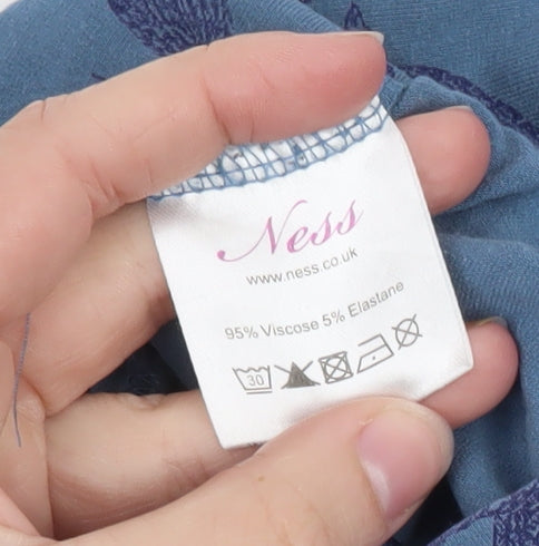 Ness Womens Blue Bird Print 3/4 Sleeve Viscose T-Shirt M
