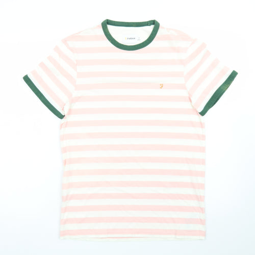 Farah Men's Pink Striped Crew Neck Regular Fit Cotton T-Shirt M
