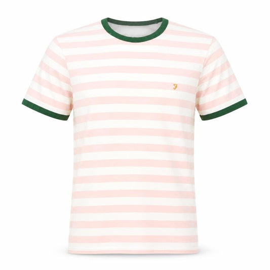 Front view of Farah Men's Pink Striped Crew Neck Regular Fit Cotton T-Shirt M