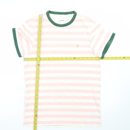 Farah Men's Pink Striped Crew Neck Regular Fit Cotton T-Shirt M