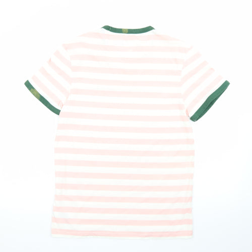 Farah Men's Pink Striped Crew Neck Regular Fit Cotton T-Shirt M