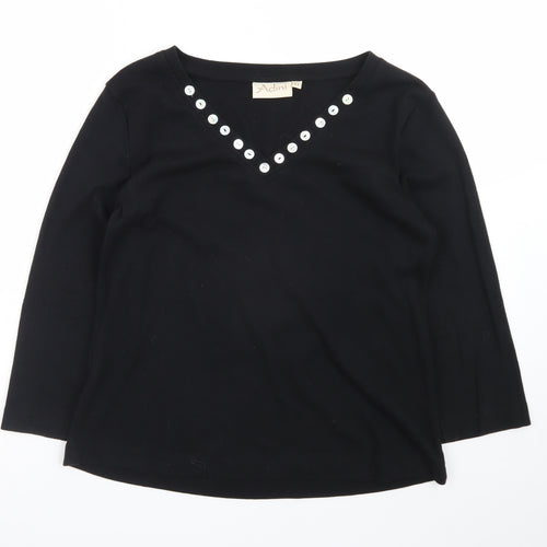 Adini Women’s Black Cotton V-Neck Pullover Jumper L