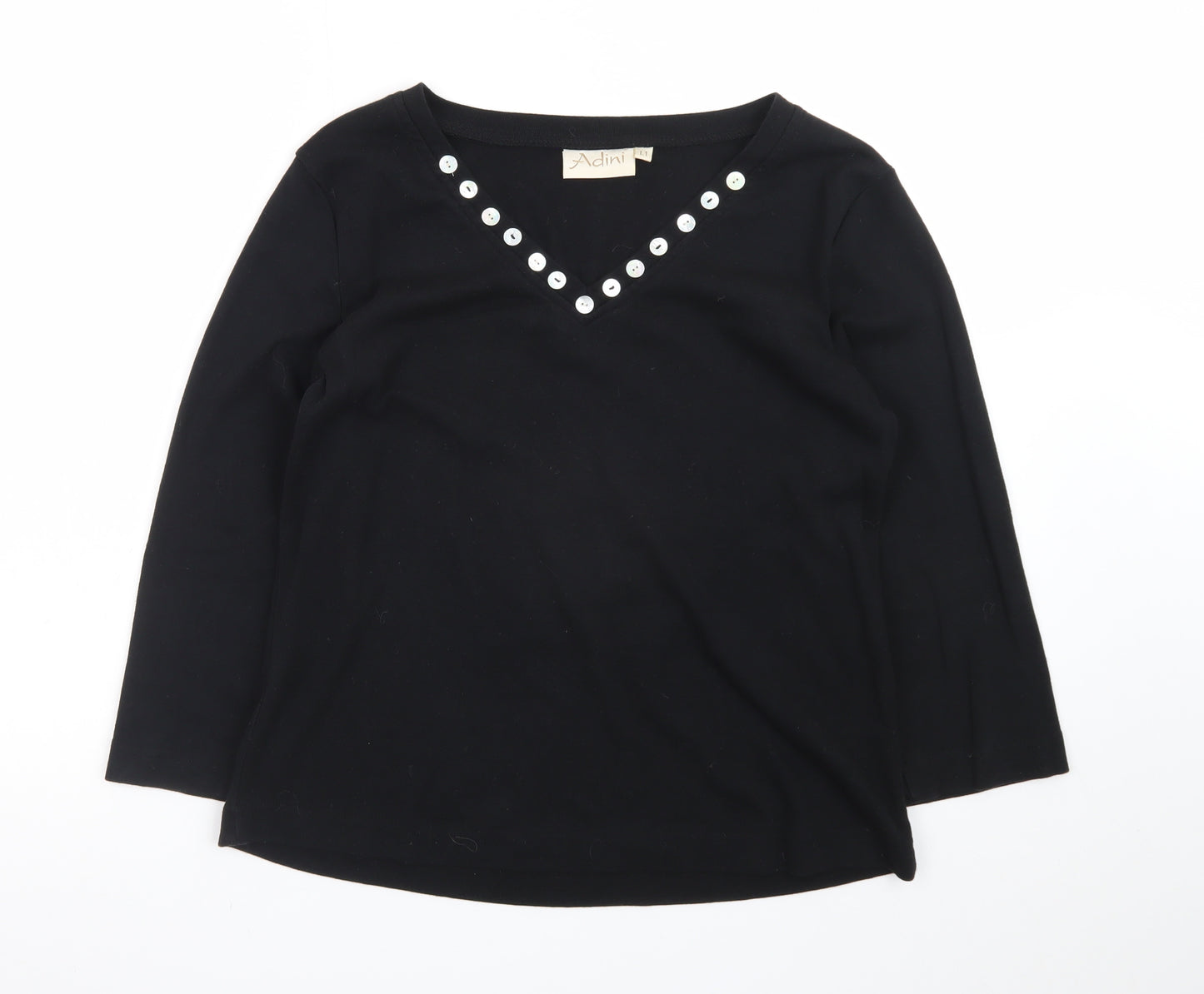 Adini Women’s Black Cotton V-Neck Pullover Jumper L