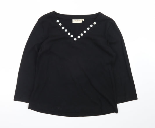 Adini Women’s Black Cotton V-Neck Pullover Jumper L