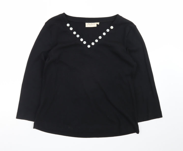 Adini Women’s Black Cotton V-Neck Pullover Jumper L