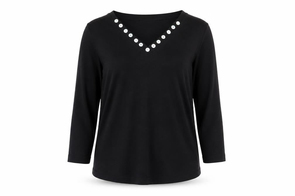 Front view of Adini Women’s Black Cotton V-Neck jumper L