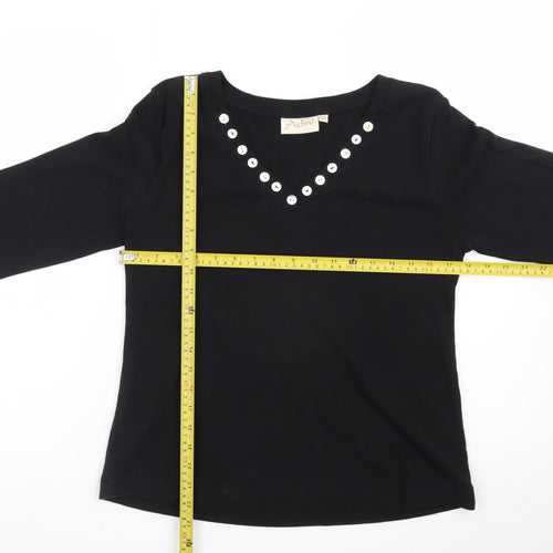 Adini Women’s Black Cotton V-Neck Pullover Jumper L