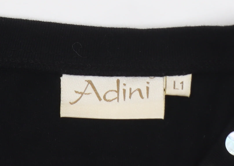 Adini Women’s Black Cotton V-Neck Pullover Jumper L