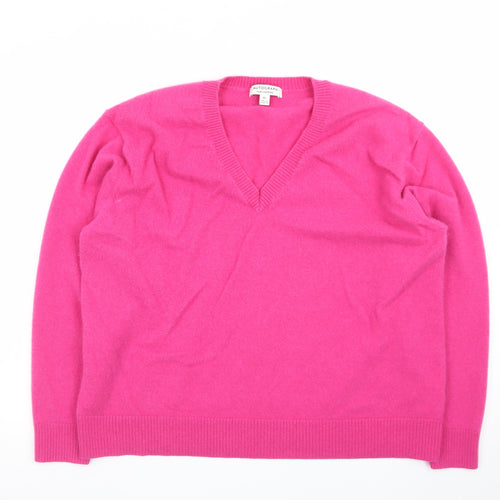 Marks and Spencer Women Pink Pure Cashmere V-Neck Jumper XL