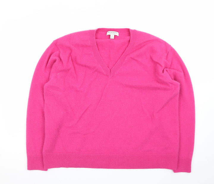 Marks and Spencer Women Pink Pure Cashmere V-Neck Jumper XL